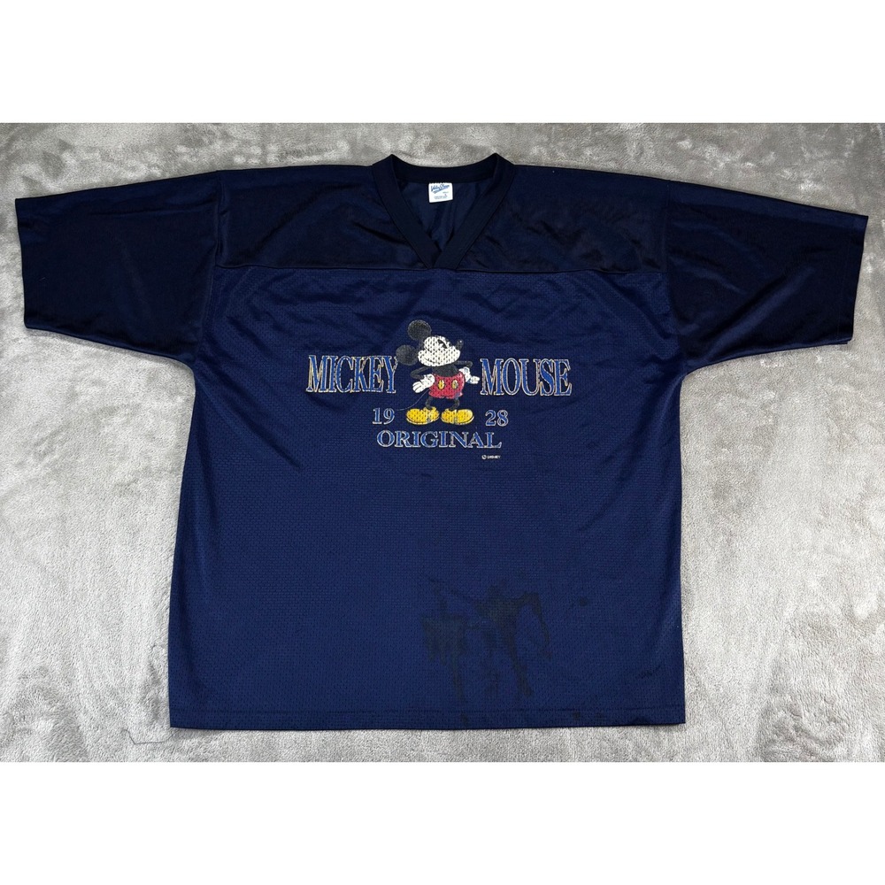 Velva Sheen Mickey‎ Mouse Football Jersey Mens L Navy Blue Fair Vintage 90s USA